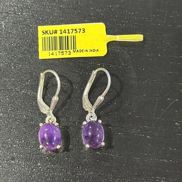 925 Silver Earrings with Purple Gem Stones - Picture 2 of 6